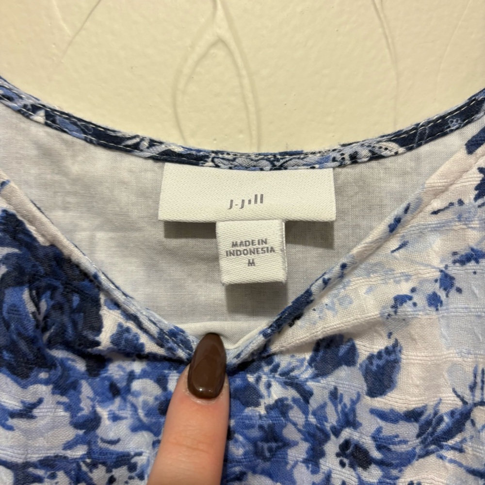 J Jill blue floral print sleeveless 100% cotton midi dress (medium) - Picture 4 of 6